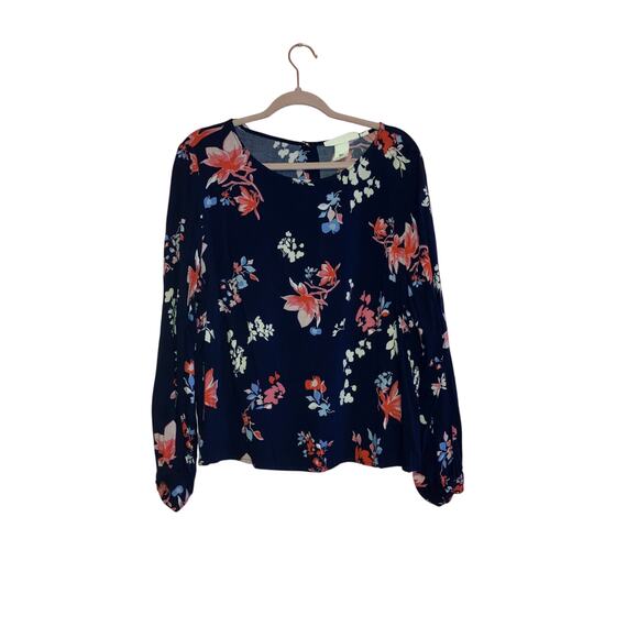 H&M navy blue floral boho blouse size 14 - Picture 1 of 7